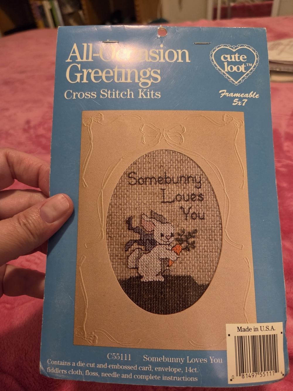cute loot Somebunny Loves You Cross Stitch Kit - Blue
